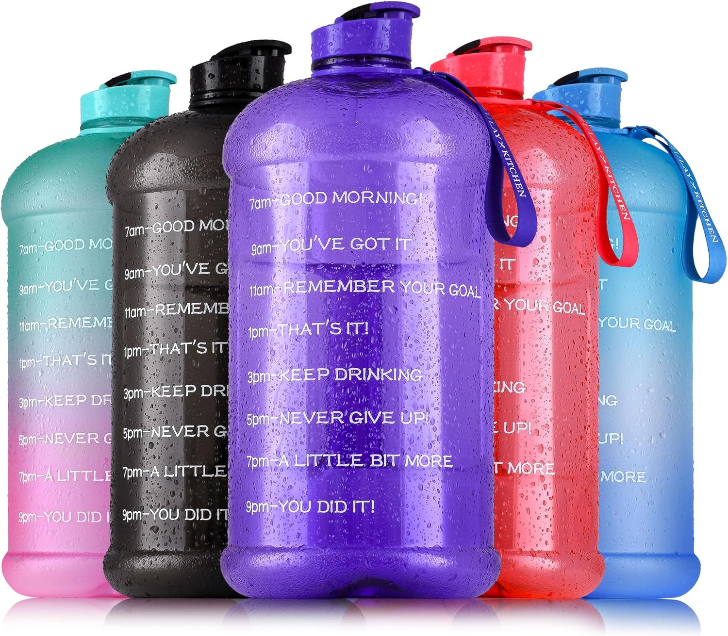 Hydration Nation 1 Gallon Motivational Water Bottle with Time Marker - 128oz, BPA-Free, Leak-Proof, Athletic, Purple, Reusable, Standard Bottle, Plastic, 13x6.3 Inches, Hand Wash Only