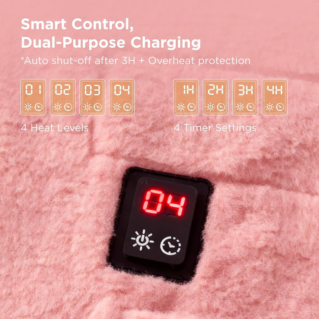 Bedsure Cordless Heated Wearable Blanket Hoodie - Faux Cashmere Electric Blanket with 20000mAh Battery Pack, Portable USB Heated Throw, Winter Gifts for Women, 4 Heat Levels & 4 Timers, 22"x43", Pink
