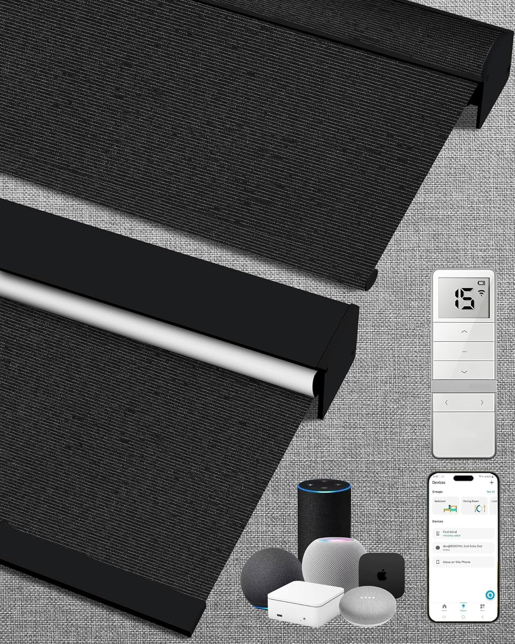 Kincmo Motorized Blinds with Remote,100% Blackout Motorized Roller Shades Work with Apple Homekit,Alexa,Google, Custom Electric Blinds with App,Voice Control (Eclipse Obsidian Black)