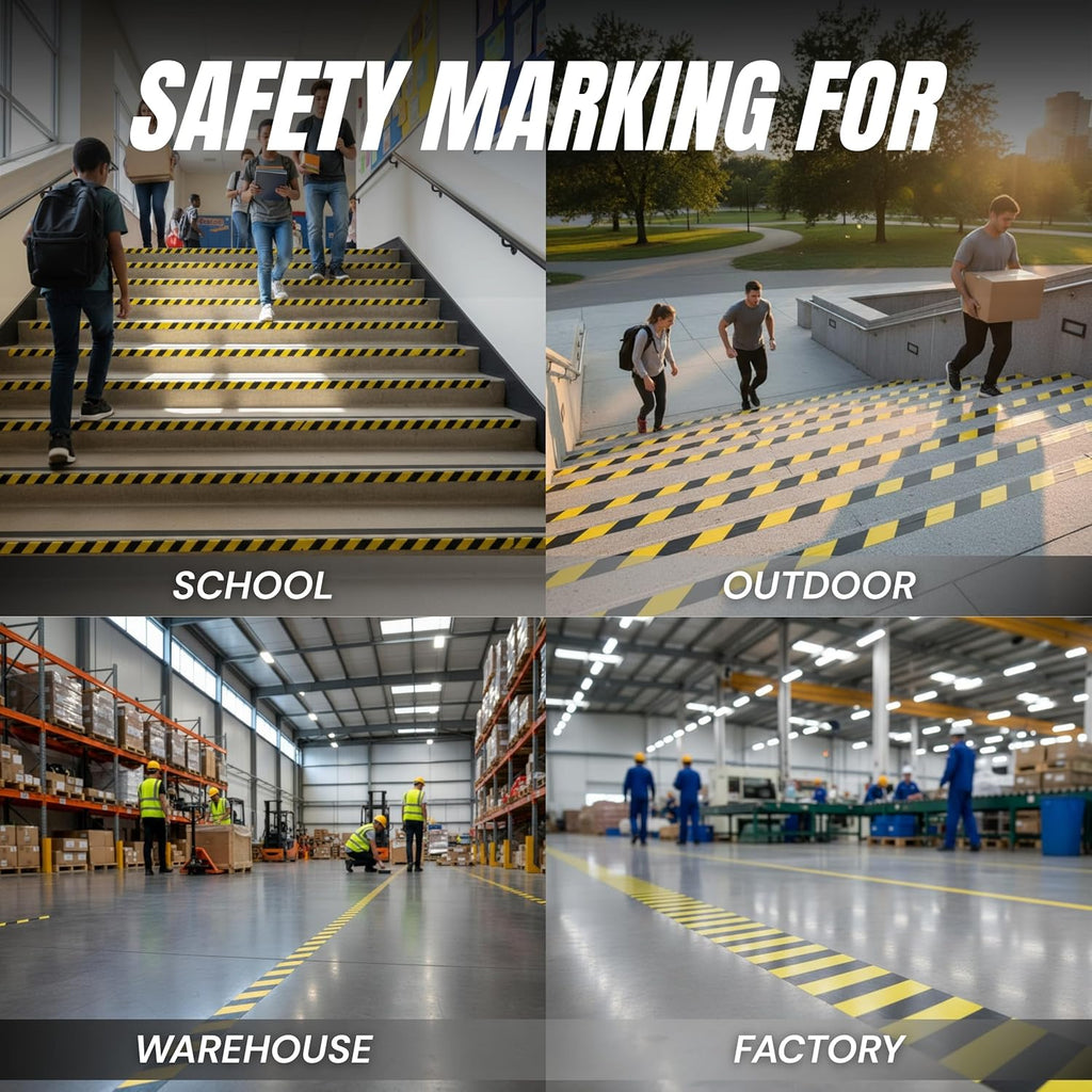 Tapix 2 Inch x 108 Feet Black & Yellow Tape Roll - Safety Stripe Waring Tape for Floor - Highly Adhesive Waterproof Hazard Tape for Floors, Walls, Staircase, Pipes, Equipment, Dangerous Area
