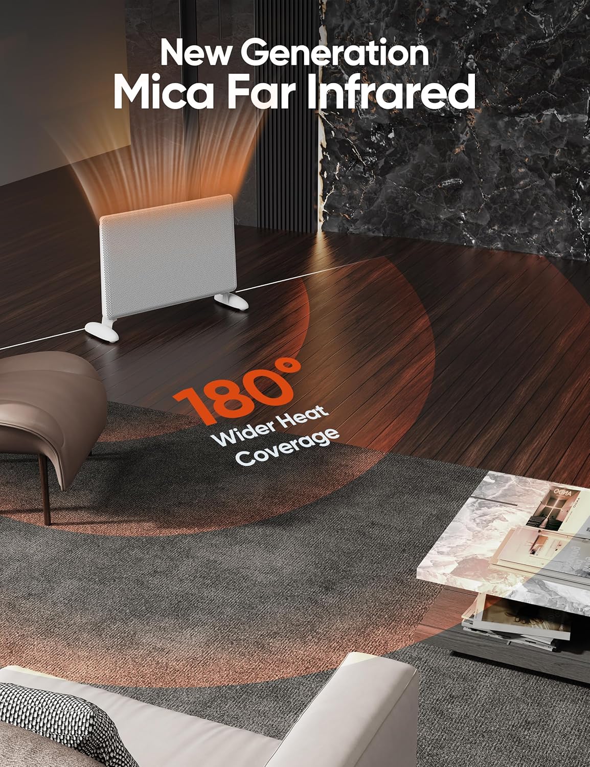 Ballu Mica Infrared Panel Space Heater for Large Room,Smart Quiet Heater with Programmable Thermostat,WiFi App Control,Inverter Energy Efficient for Indoor Use,Compatible with Alexa,White