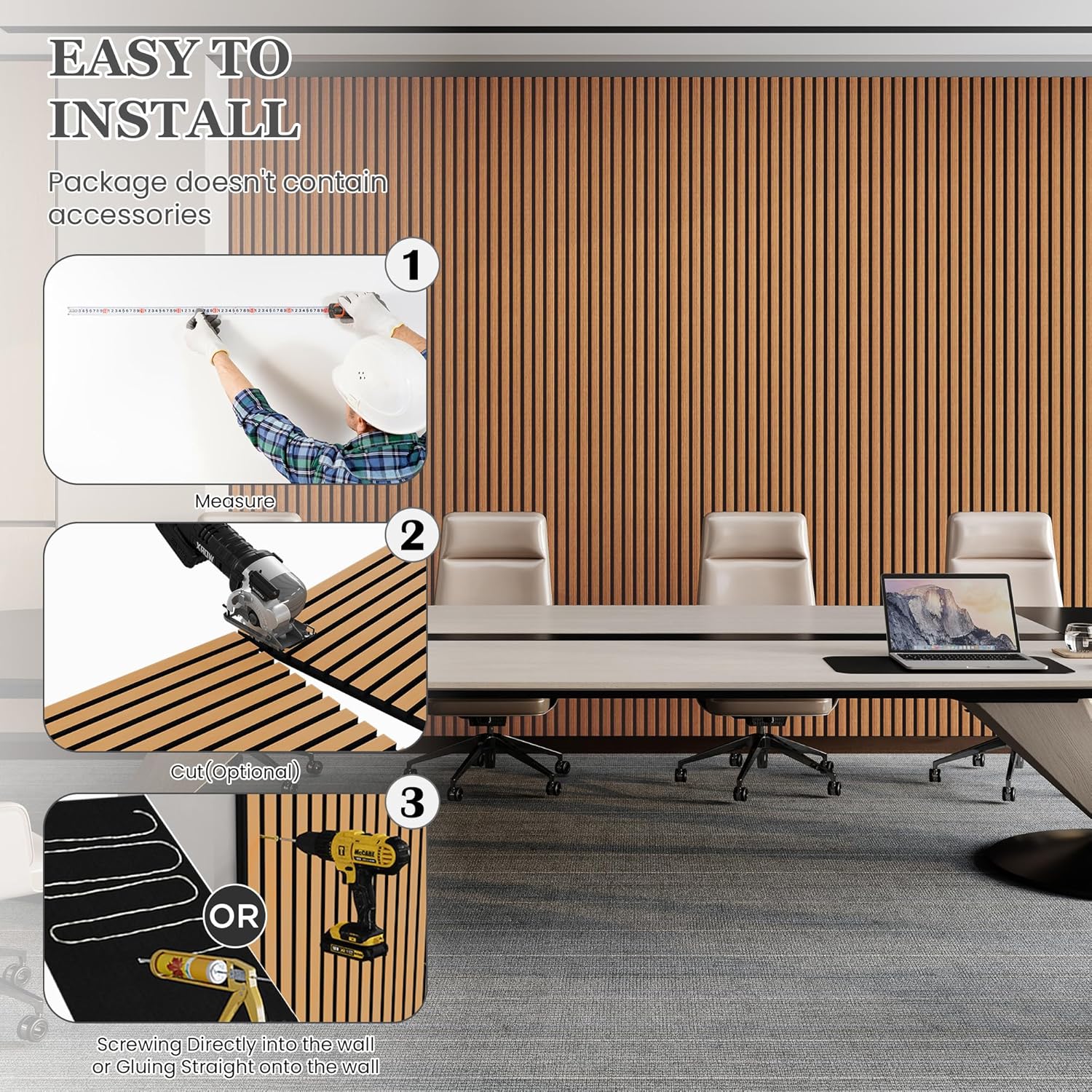 Wood Salt Acoustic Wall Panels, 4 Piece 94" x 12.6" x 0.8" Soundproof Wooden Wall Panels, 3D Fluted Sound Absorbing Panel, Brown