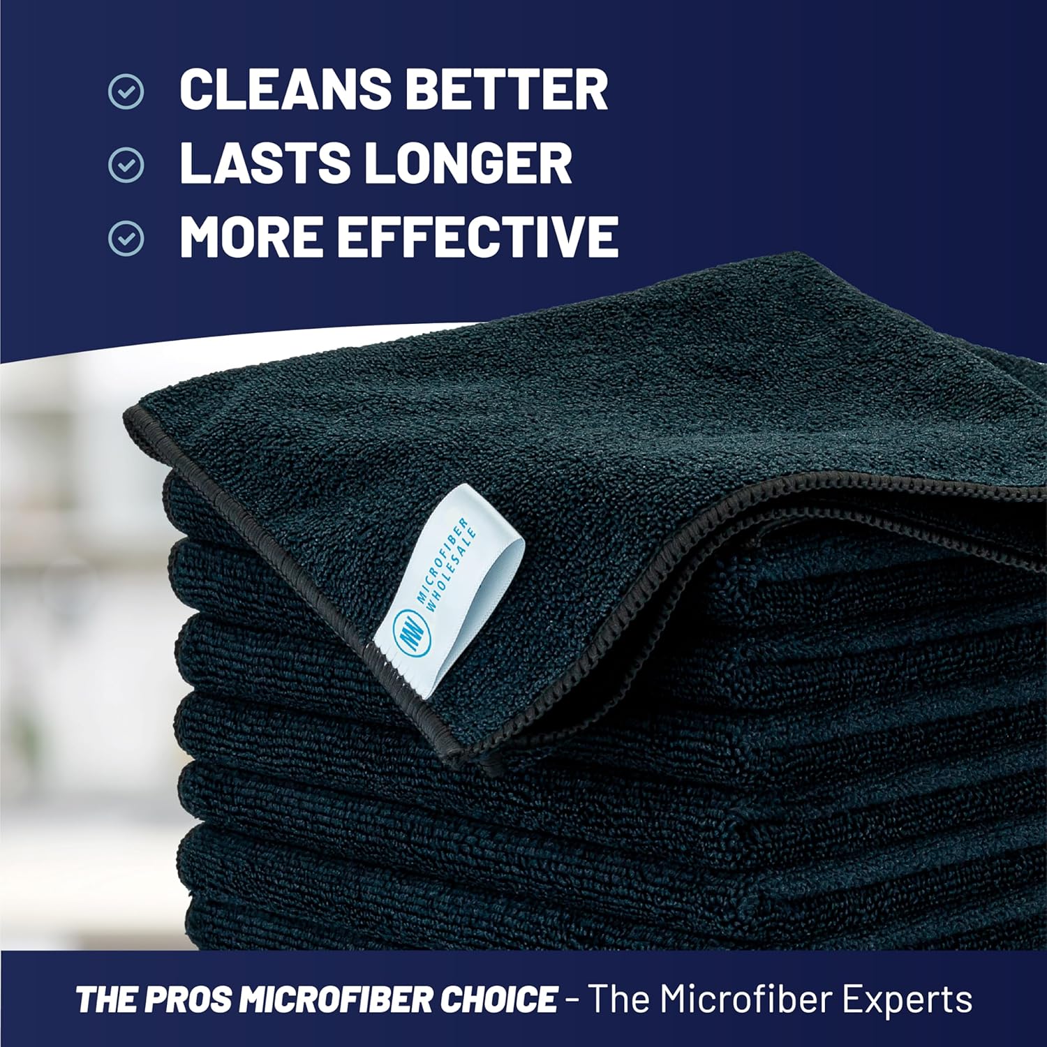 Microfiber Wholesale MW Pro Multi-Surface Microfiber Towel – 12 Pack | Premium Cleaning Cloth | Clean, Dust, Polish, Absorb | Large 16"x16" (Black)