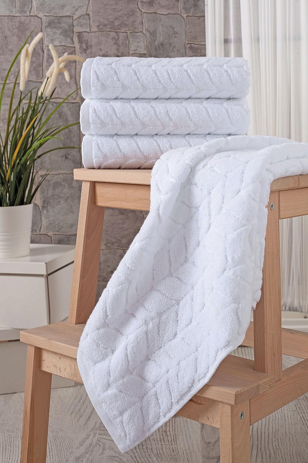 BAGNO MILANO Turkish Bath Towels, Soft Plush Jacquard Luxury Bath Towels, Quick Dry Towel Set (White, 4 Pcs Hand Towel Set)