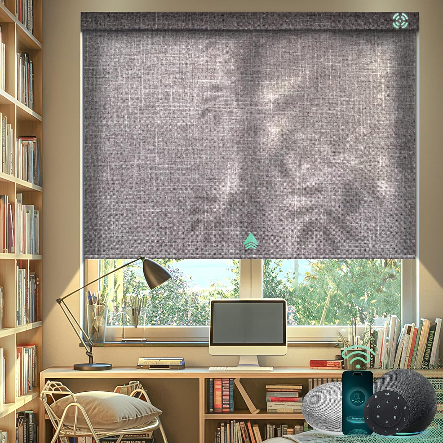 Yoolax Motorized Blinds with Remote, Light Filtering Smart Blinds Compatible with Alexa Google Home, Automatic Roller Shades for Indoor Windows Living Room, Custom Size (Classic Gray)