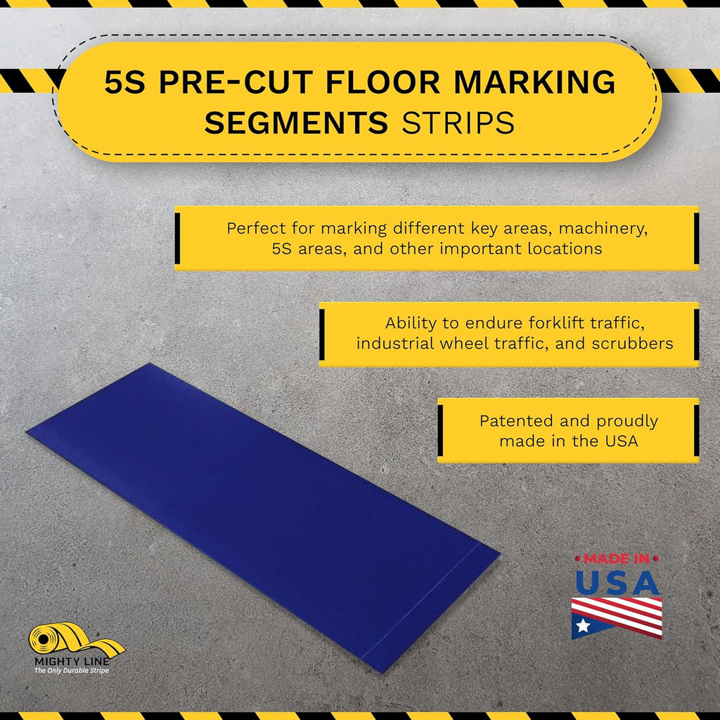 Mighty Line Floor Marking Tape Strips for Safety, Caution, Warning, Heavy-Duty, Peel and Stick, Adhesive, Industrial Quality, Blue, 6" by 10"