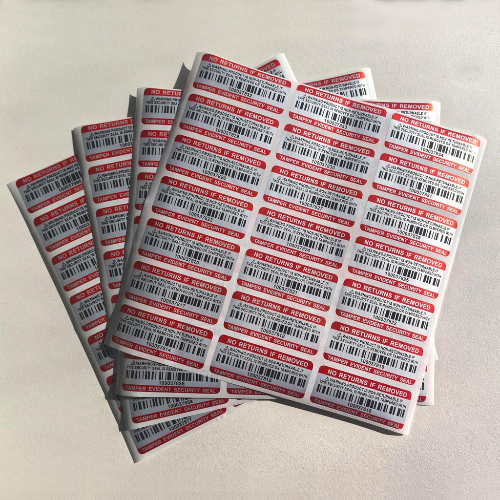 Tamper Evident Proof Barcode Stickers with Individual Serial Number Security Warranty Void Sticker,Sealing Label for Package(280pcs 2x0.8in Red Matte Silver)