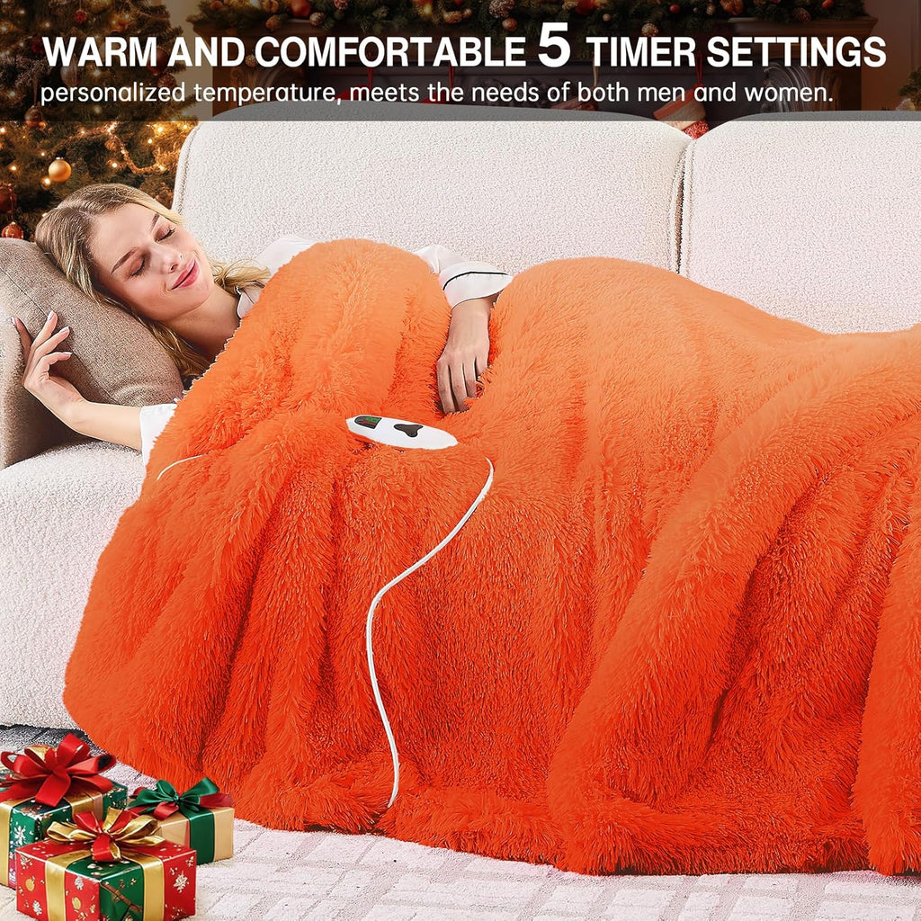 Heated Electric Blanket Throw–Faux Fur with Soft Thick Sherpa,Warm Winter Birthday Gifts for Women Grandma，10 Heat Settings,5 Time Settings with Fast Heating, 50x60, Cocoa Brown
