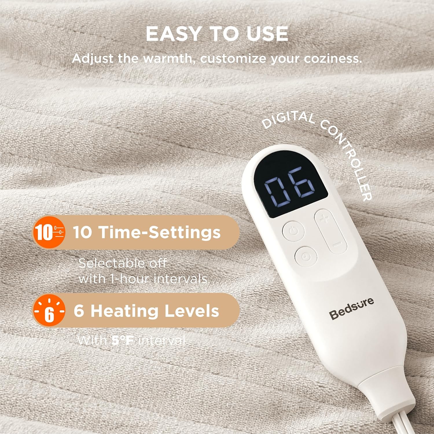 Bedsure Electric Blanket Twin - Soft Flannel Heated Blanket, Fast Heating with 10 Time Settings & 6 Heat Settings, Warm Gift for Grandma (62x84 inches, Cream)
