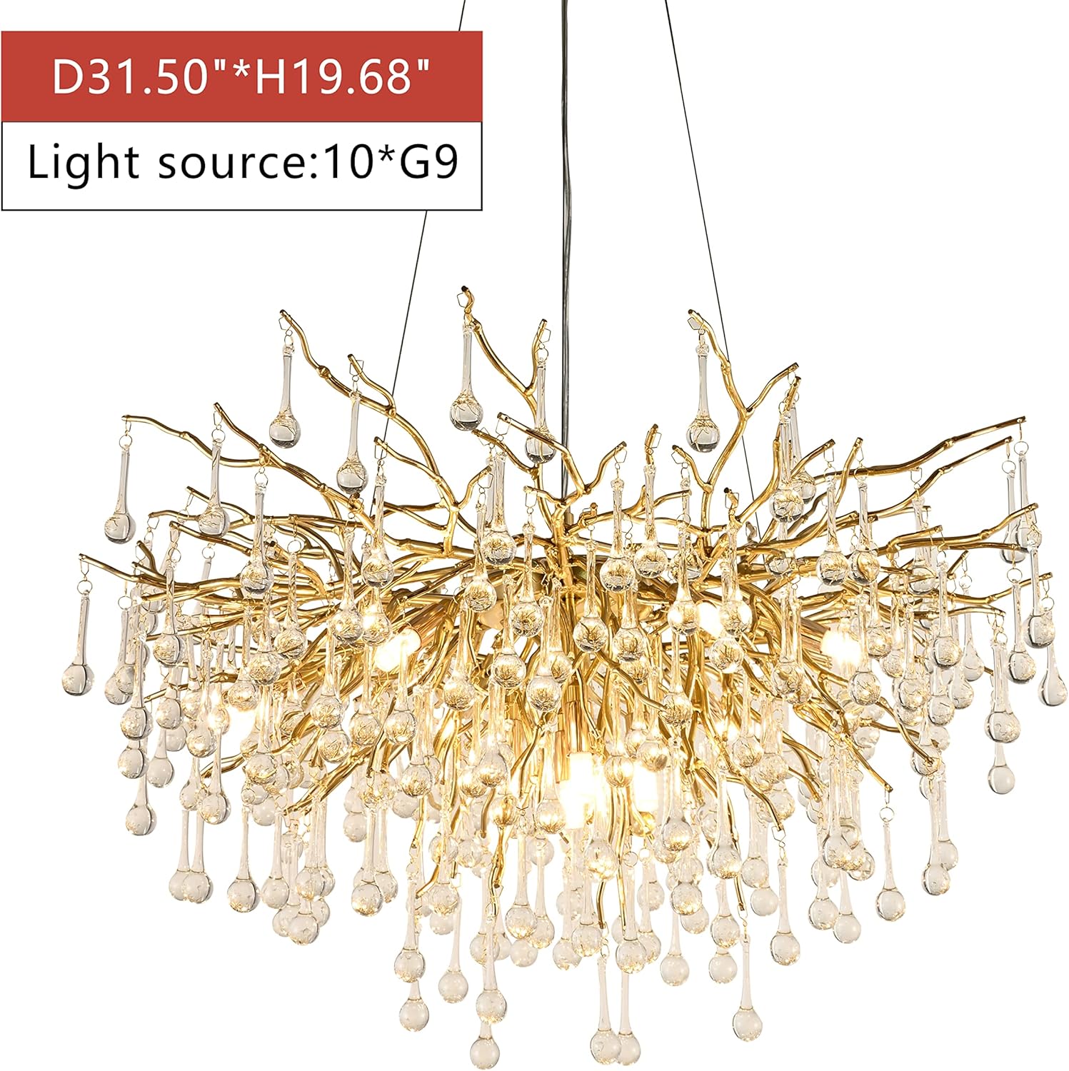 Crystal Chandelier for Dining Room 10-Light Raindrop Chandelier Contemporary Champagn Gold Pendant Light Fixture for Kitchen Island Bar