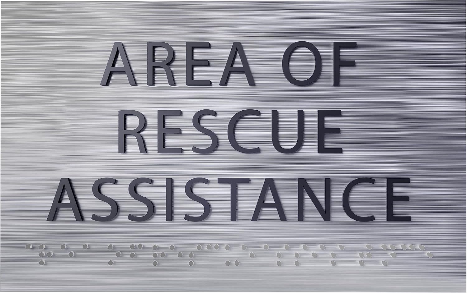 Area of Rescue Assistance Sign - ADA compliant sign. 6"x4" sign made from durable plastic with raised lettering and Braille. Designed to meet ADA (Americans with Disabilities Act) regulations.