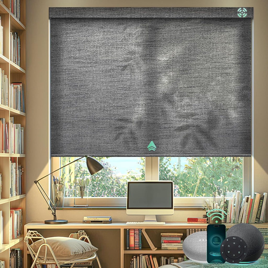Yoolax Motorized Blinds with Remote, Light Filtering Smart Blinds Compatible with Alexa Google Home, Automatic Roller Shades for Indoor Windows Living Room, Custom Size (Starlight Medium Gray)