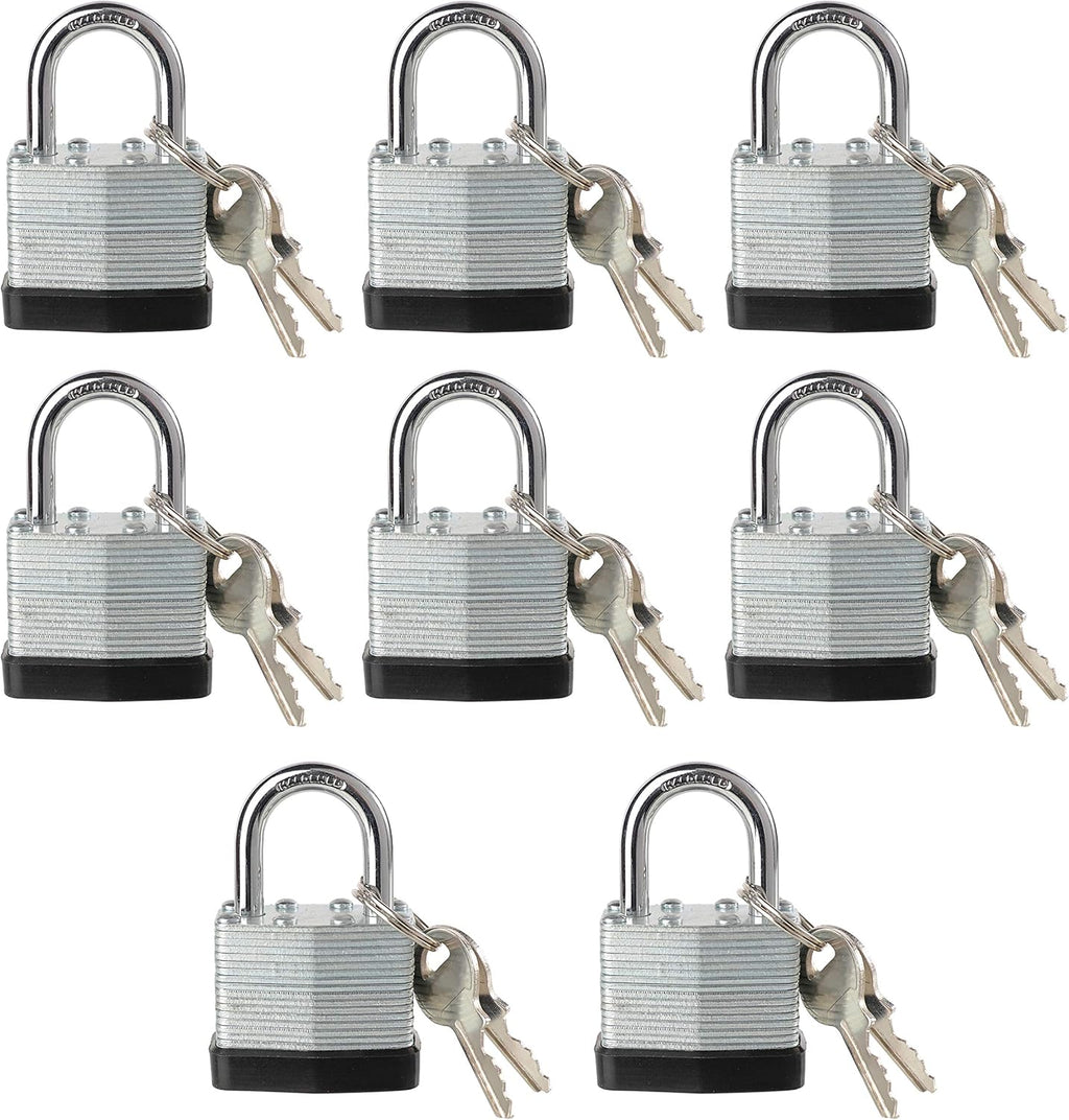 Lock, Laminated Steel Keyed Padlock, Keyed Alike Locks, Normal Shackle Padlock-Pack of 8