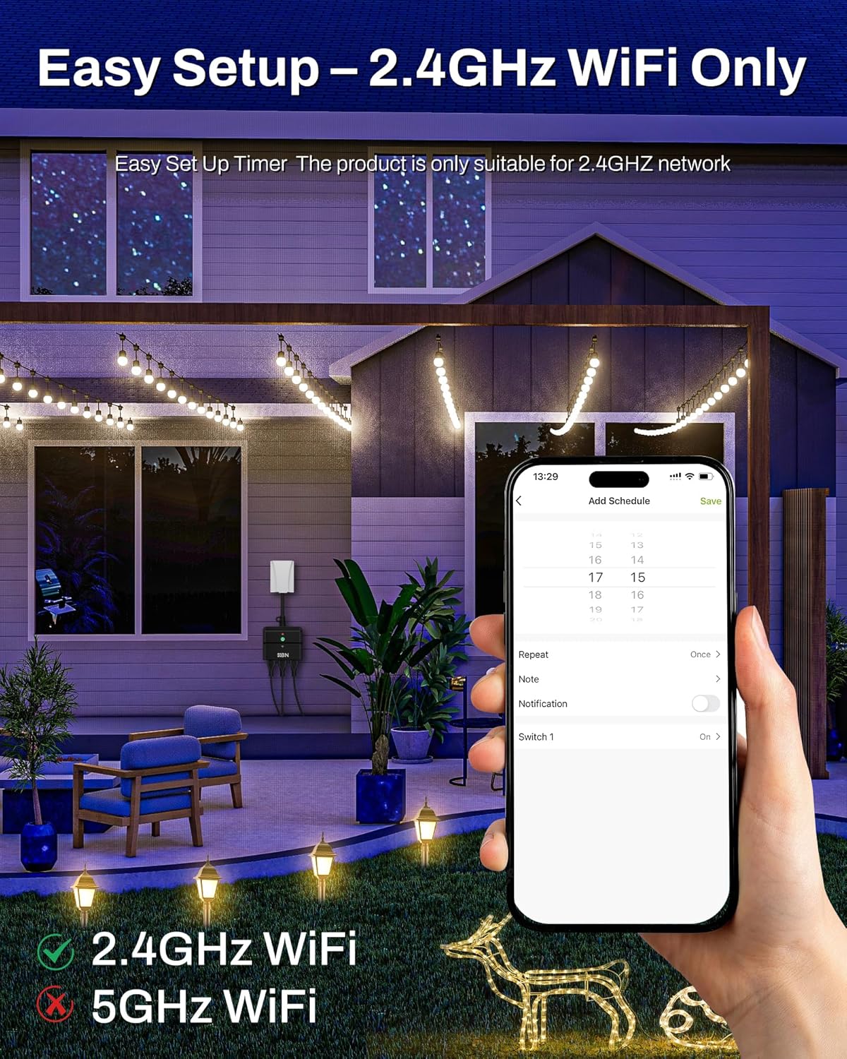 HBN Outdoor Smart Plug,Wi-Fi & Bluetooth Heavy Duty Outlet with 3 Independent Outlets,Compatible with Alexa and Google Assistant,IP44 Waterproof,Voice & APP Control Outlet,No Hub Required,ETL Listed