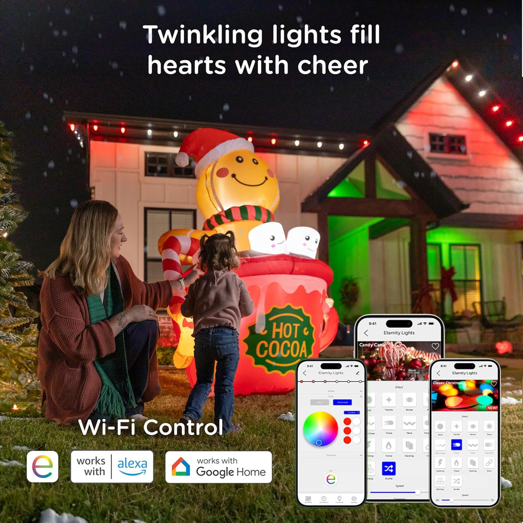 Enbrighten Vibe Eternity Permanent Outdoor Lights for House, 150ft, 108 RGBWIC LEDs, Close Spacing, 33lm, Color Changing, Christmas, Eave Lighting, Smart App, Works with Alexa, Google Home, 85103