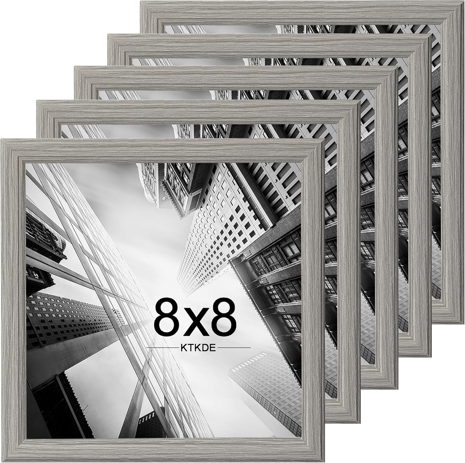 KTKDE 8x8 Picture Frame Set of 5, Wooden frames Grey, Wall Hanging for Tapletop Display, Best Square Photo Frame Studio Gallery for Photos, Posters & Art Prints