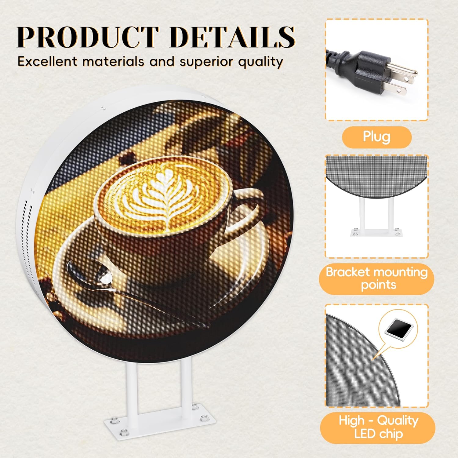 P5 Outdoor Round LED Store Sign Programmable, Single-Sided Wall Mount Full Color Custom Digital Display Screen, Image Video Signage Electronic Message Board for Business Advertising 20"