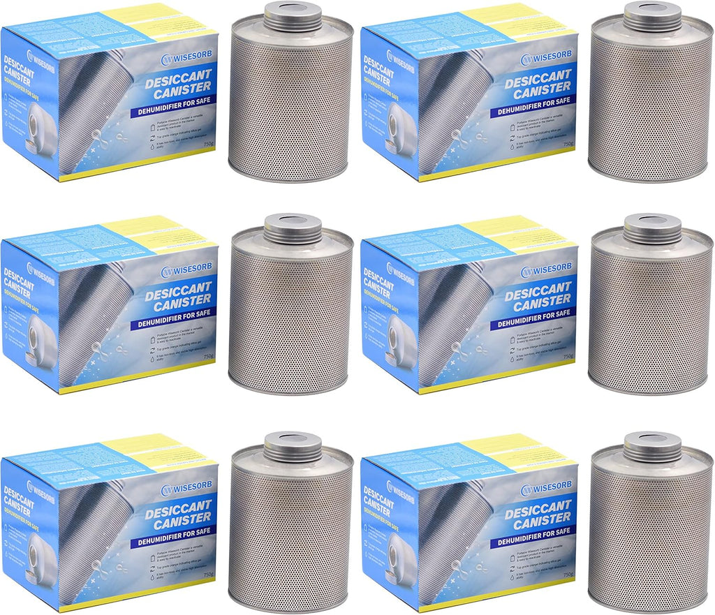 750 Grams 6pcs Gun Safe Dehumidifier, Reusable Canister Desiccant Dehumidifier, Rechargeable 1.65 Lbs Indicating Silica Gel Orange To Green