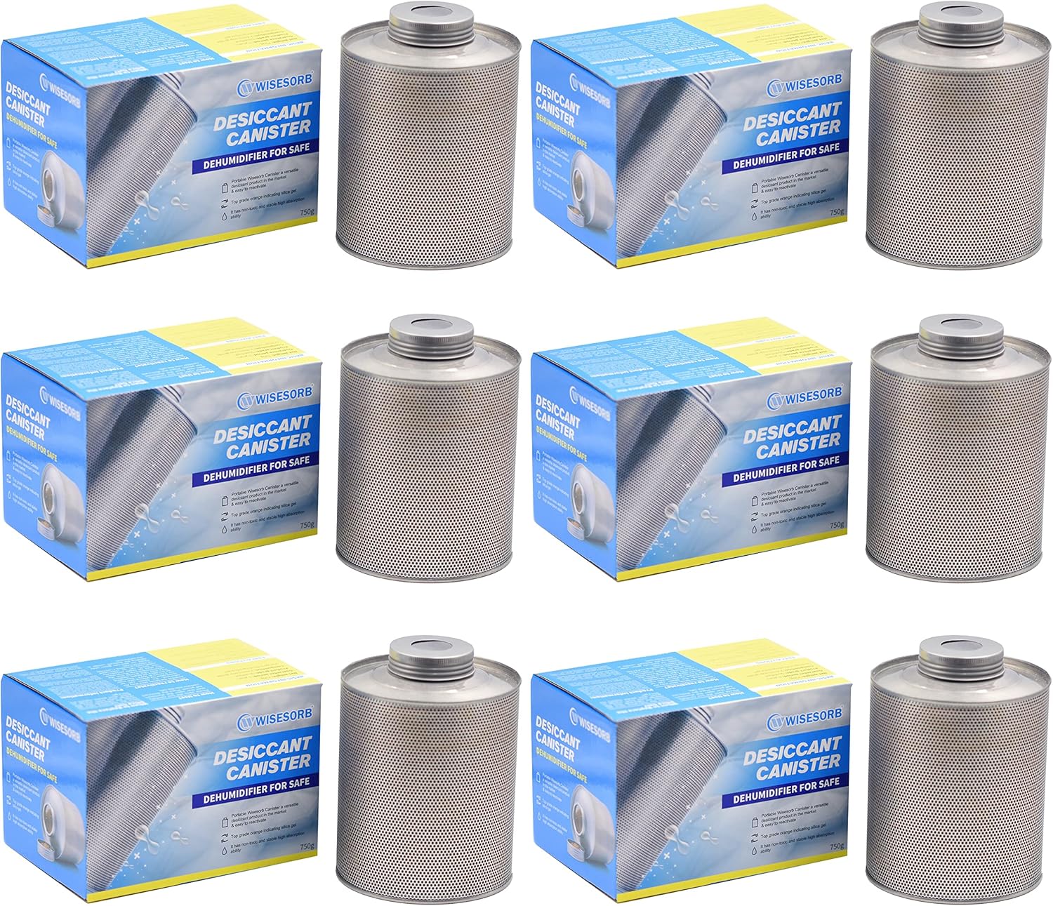 750 Grams 6pcs Gun Safe Dehumidifier, Reusable Canister Desiccant Dehumidifier, Rechargeable 1.65 Lbs Indicating Silica Gel Orange To Green