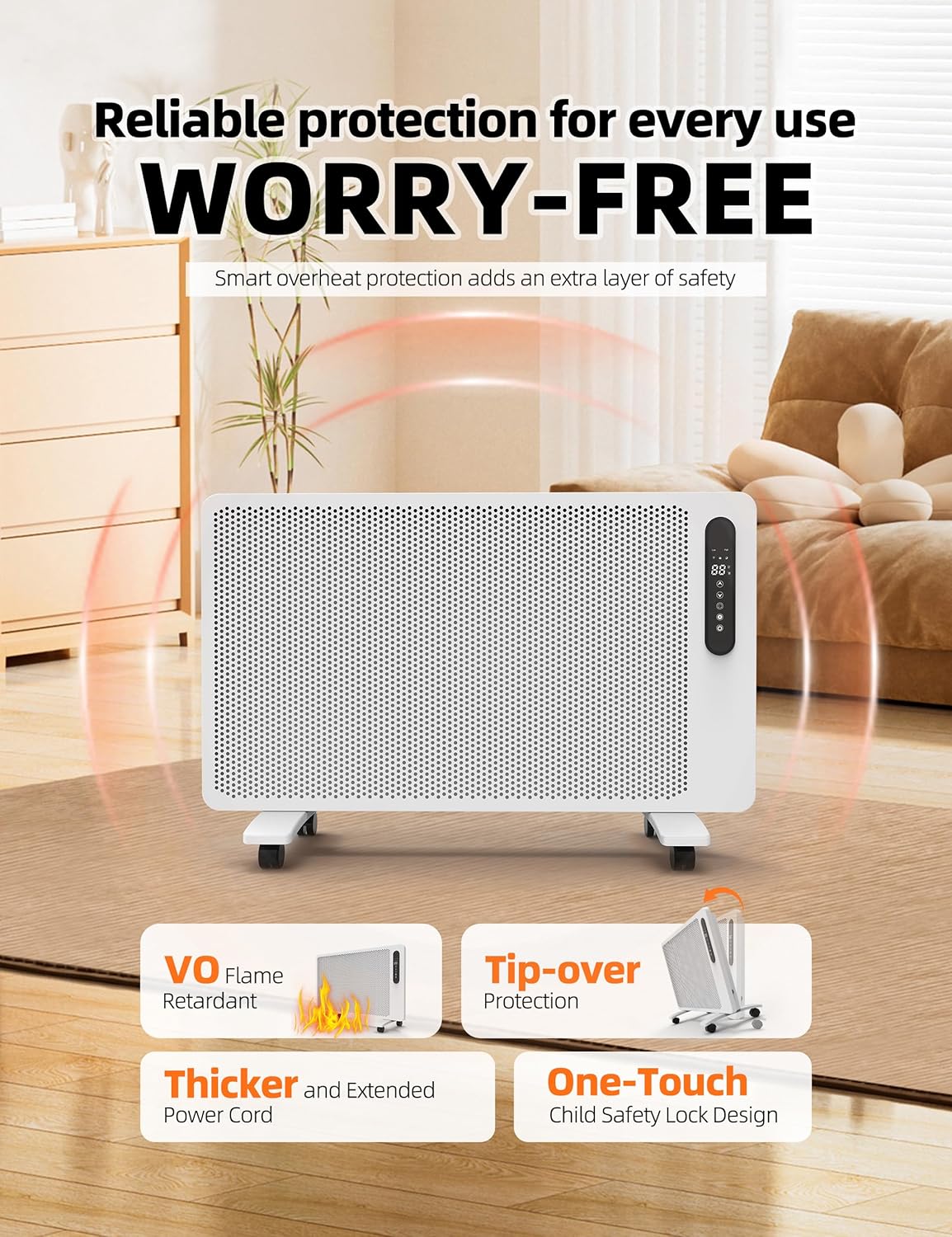 Mica Infrared Space Heater for Indoor Use, Large Room Wall Mount or Portable Panel Heater with WiFi Smart App & Alexa Control, Fast Heating, Energy Efficient, Quiet, White