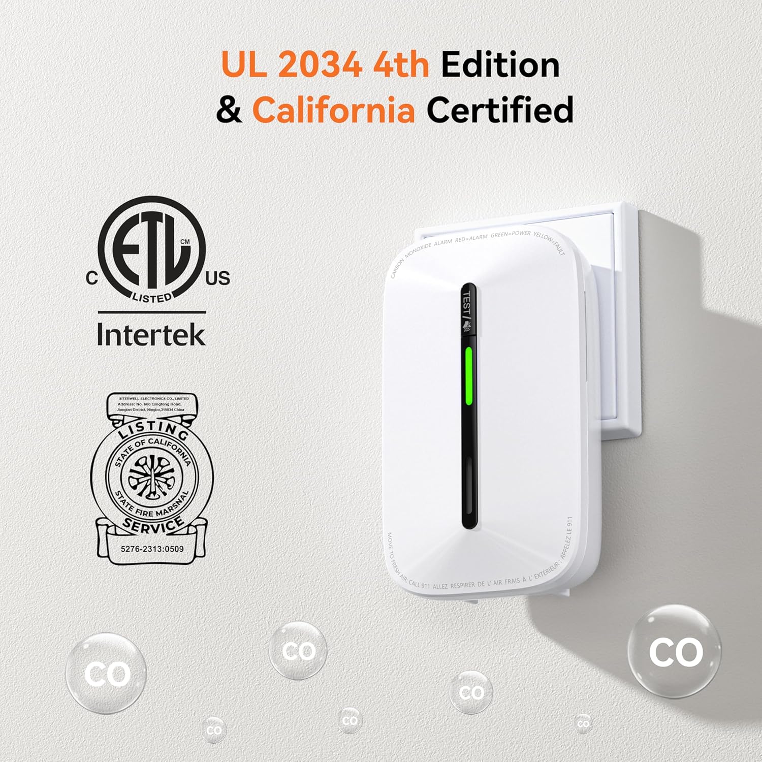 Jemay Carbon Monoxide Detectors Plug in,10 Year Battery Co Alarm with Low Battery Alarm & Breathing Light, Portable CO Detector Monitor for Travel,RV, Rental Property, 2 Packs