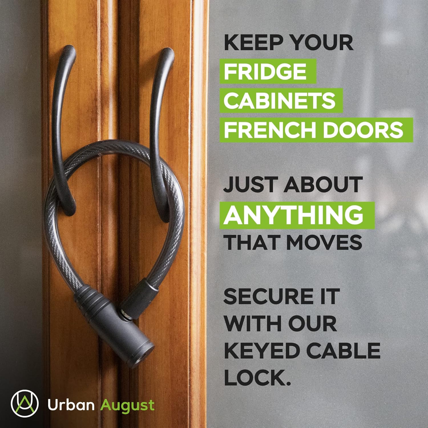 Urban August Child-Proof Refrigerator Lock for Kids & Adults - Lock for French Door Fridge and Cabinet (Small, Black - 2 Pack)