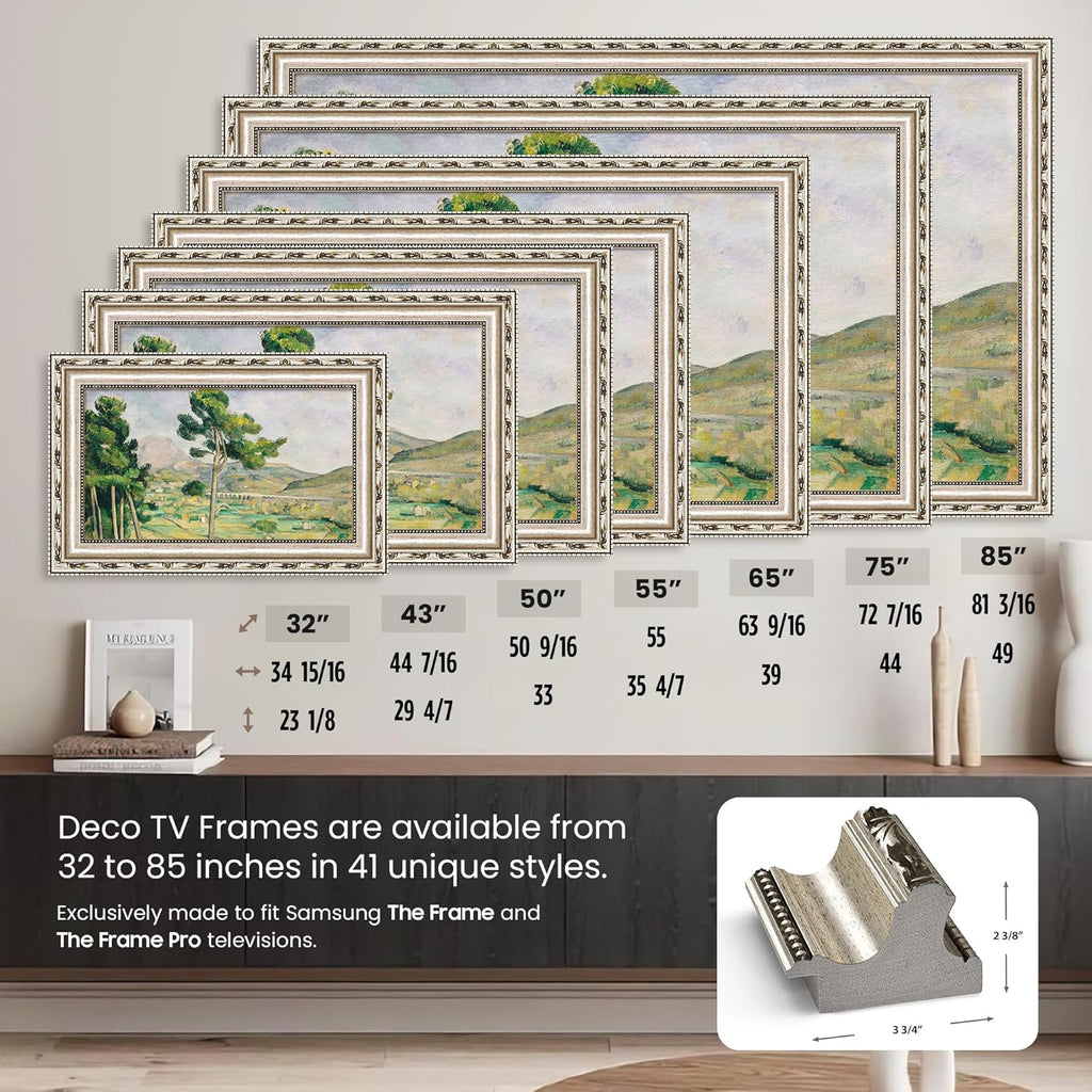 Ornate Silver 75" Premiere Deco TV Frame - Compatible ONLY with Samsung The Frame TV and Pro TVs (Fits 2021-2025, LS03A, LS03B,LS03C,LS03D,LS03FA,LS03FW)