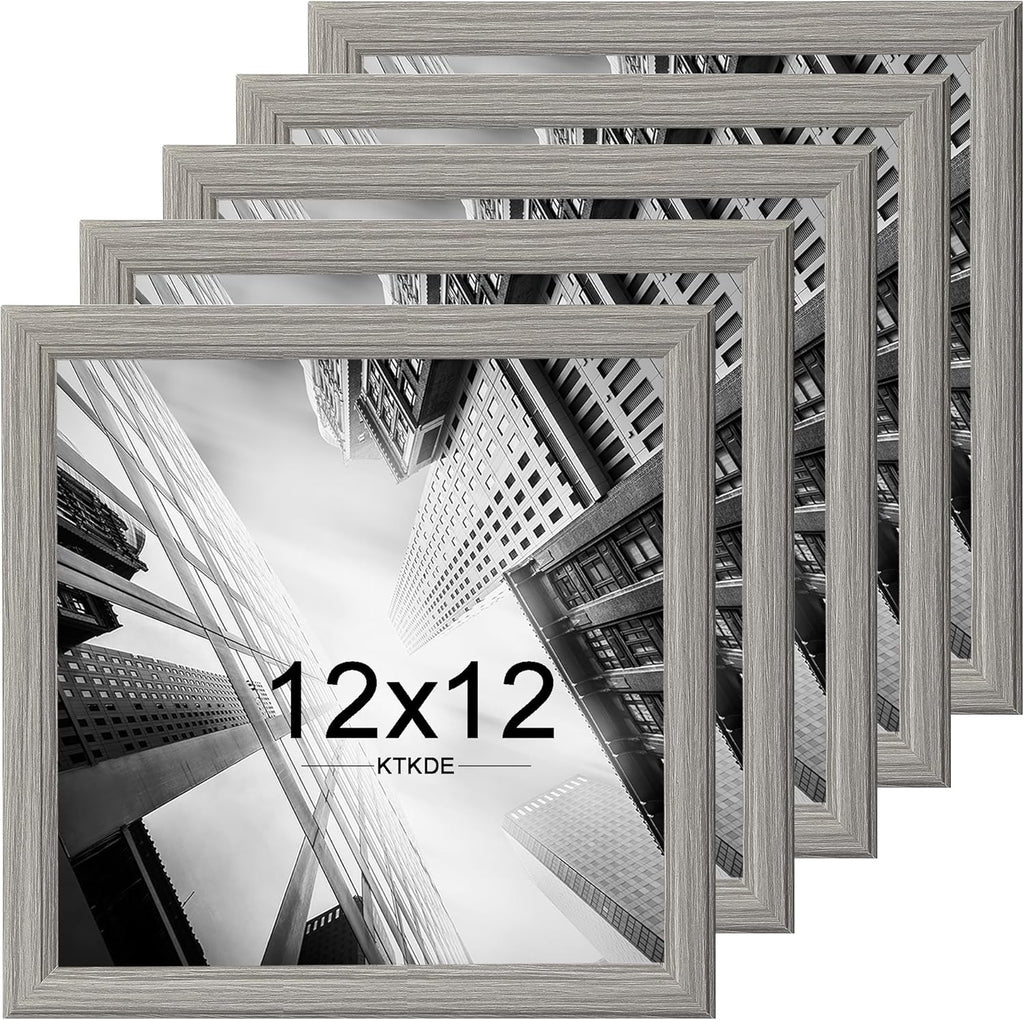 KTKDE 12x12 Picture Frame Set of 5, Wooden frames Grey, Wall Hanging Display, Best Square Photo Frame Studio Gallery for Photos, Posters & Art Prints