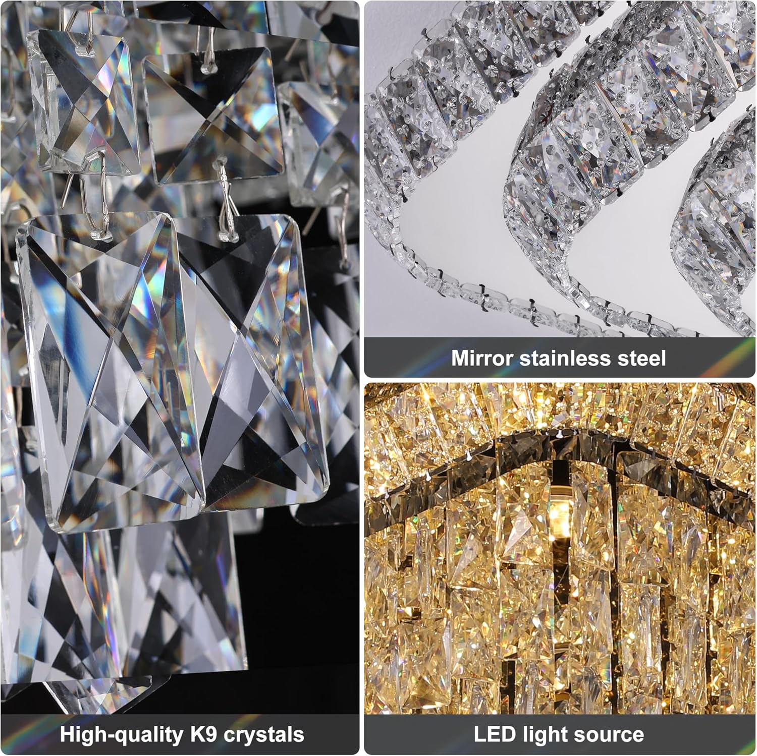 Elegant LED Crystal Raindrop Ceiling Light, 30 Inch Square Flush Mount Chandelier with Remote for Living Room Kitchen Island Bedroom Hallway Entryway Foyer (Dimmable)