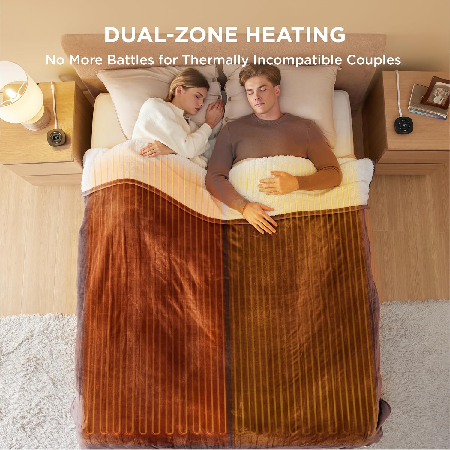 Bedsure Electric Blanket King Size - Dual Control Heated Blanket King Size, Fast Heating with 10 Time Settings & 10 Heat Settings, Warm Gift for Grandma (100x90 inches, Brown)