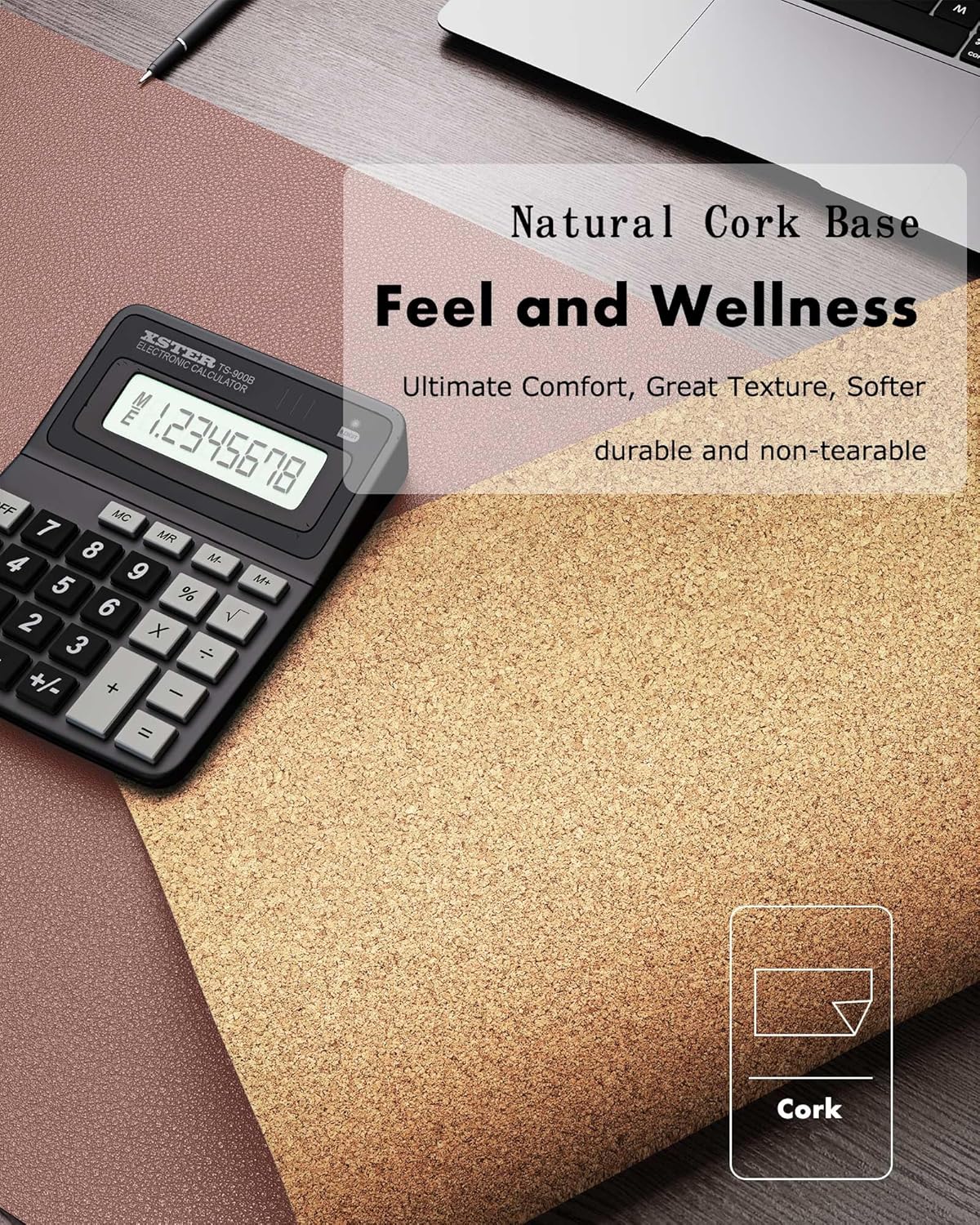 YSAGi Double-Sided Desk Pad, 31.5"x15.7" Leather Desk Mat, Eco Cork Desk Pad Protector,Large Mouse Pad,Waterproof Desk Blotter for Office/Home (Pale Mauve/Cork)