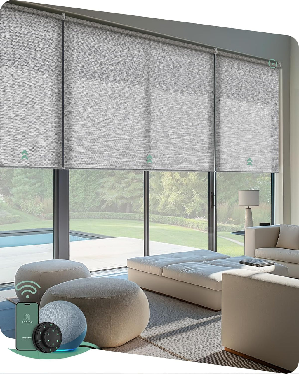 Yoolax Smart Coupled Roller Shades Compatible with Alexa Google, Motorized Blinds with Remote Light Filtering Coupled Roller Shades for X-Large Windows, Custom Size(XL Coupled-Foggy Gray)