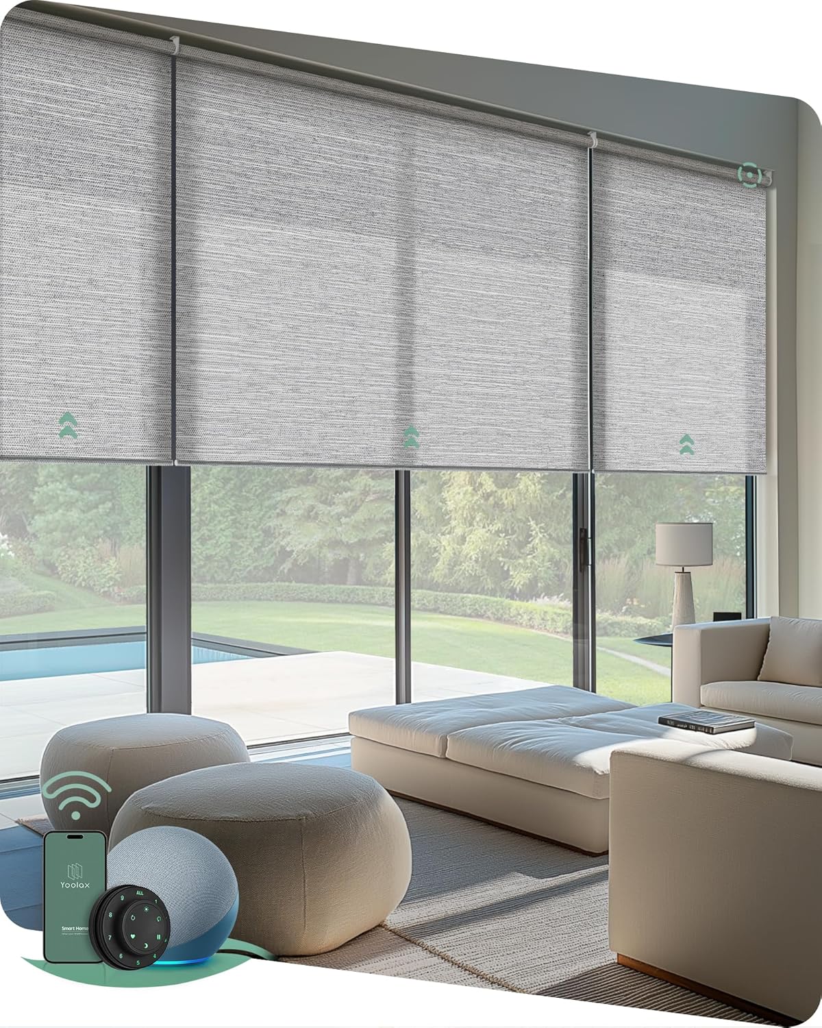 Yoolax Smart Coupled Roller Shades Compatible with Alexa Google, Motorized Blinds with Remote Light Filtering Coupled Roller Shades for X-Large Windows, Custom Size(XL Coupled-Foggy Gray)