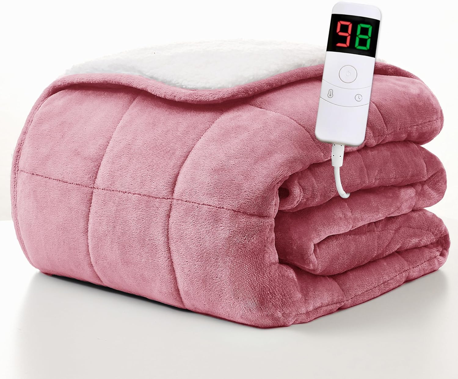 Homemate Heated Weighted Blanket for Adults - 50"x60" 10lbs Electric Throw Fast Heating Heavy Blanket 1/2/4/6/8 Hour Auto Off 10 Heat Levels Over-Heat Protection Soft Flannel Sherpa