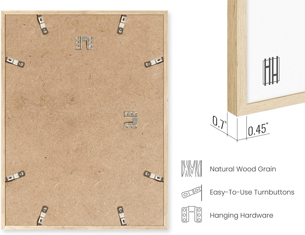 HAUS AND HUES Picture Frame Set - Set of 5 Wall Frames Collage Set, Collage Photo Frames, Natural Wood Picture Frames, Gallery Wall Decor, (Two 8x10, Two 11x14, One 16x20 Framed Beige)