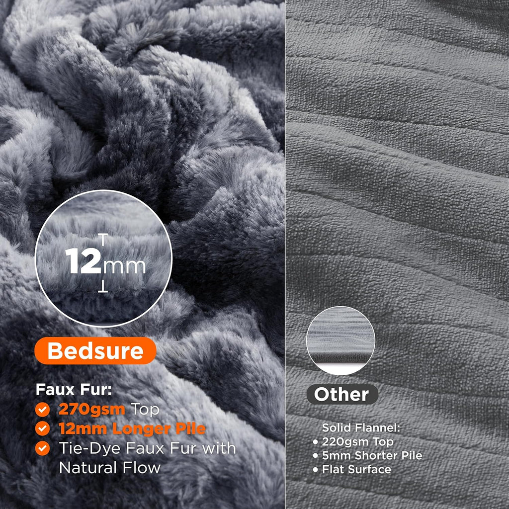 Bedsure Faux Fur Electric Blanket Queen Size, Dual Control Heated Blanket Queen, Fast Heating Blanket with 10 Heating Levels & 10 Time Settings, Cozy Gifts for Women Men (84x90 inches, Grey)