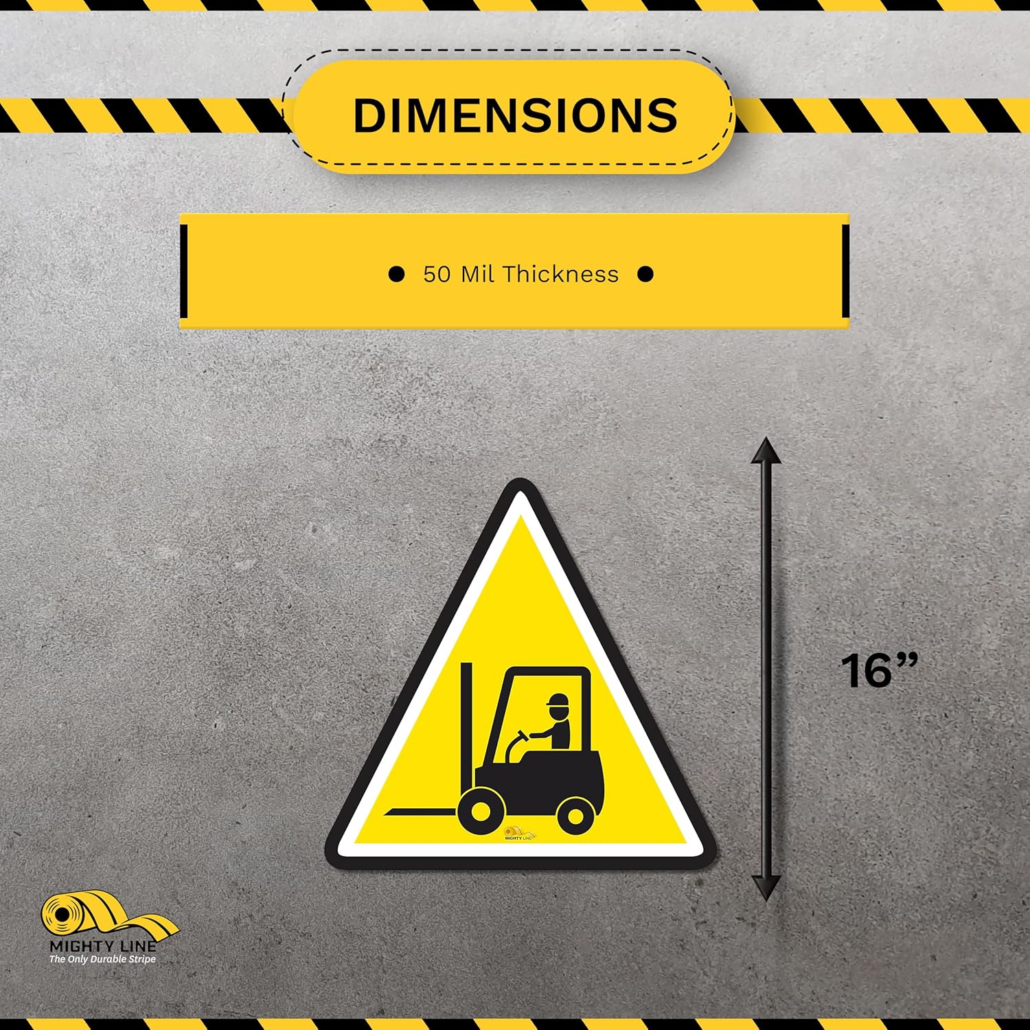 Mighty Line Forklift Floor Sign for Safety, Warning, Heavy-Duty, Peel and Stick, Adhesive, Industrial Quality, Forklift Crossing with Driver, 16"