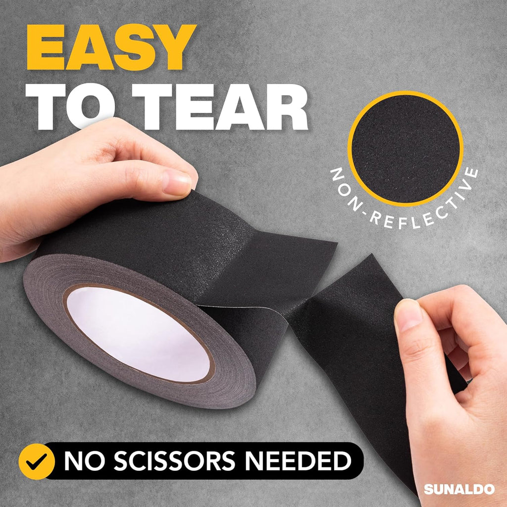 Gaffers Tape (2" x 30 Yards) Strong Hold, Easy to Rip, Residue-Free Professional Grade Floor Tape for Electrical Cords, Matte Finish Non Reflective, Weather Resistant (1 Pack, Black)