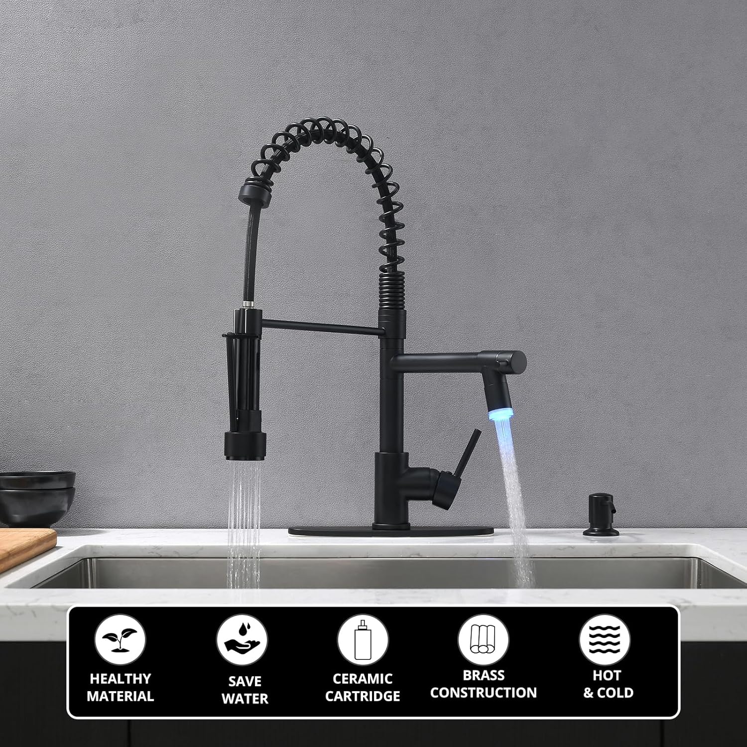 AIMADI Matte Black Kitchen Faucet with Soap Dispenser Include 10 Inch Hole Cover Deck Plate