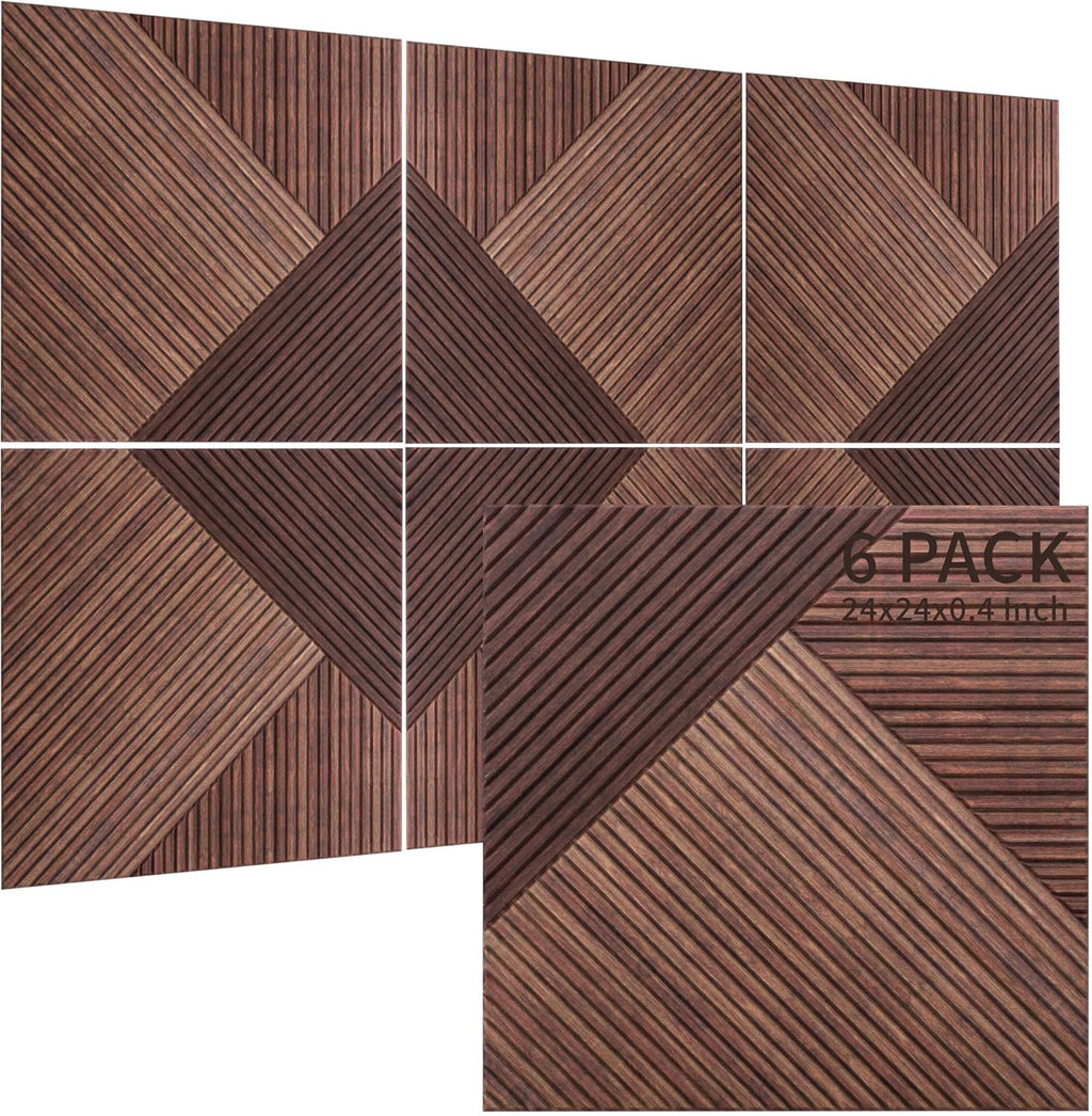 TO-TH Acoustic Panels for Wall and Ceiling - 6 Pack 2'x2'x0.4",Self-Adhesive 3D UV Printing Decorative Wall Panels with Wood Look,Red Sandalwood