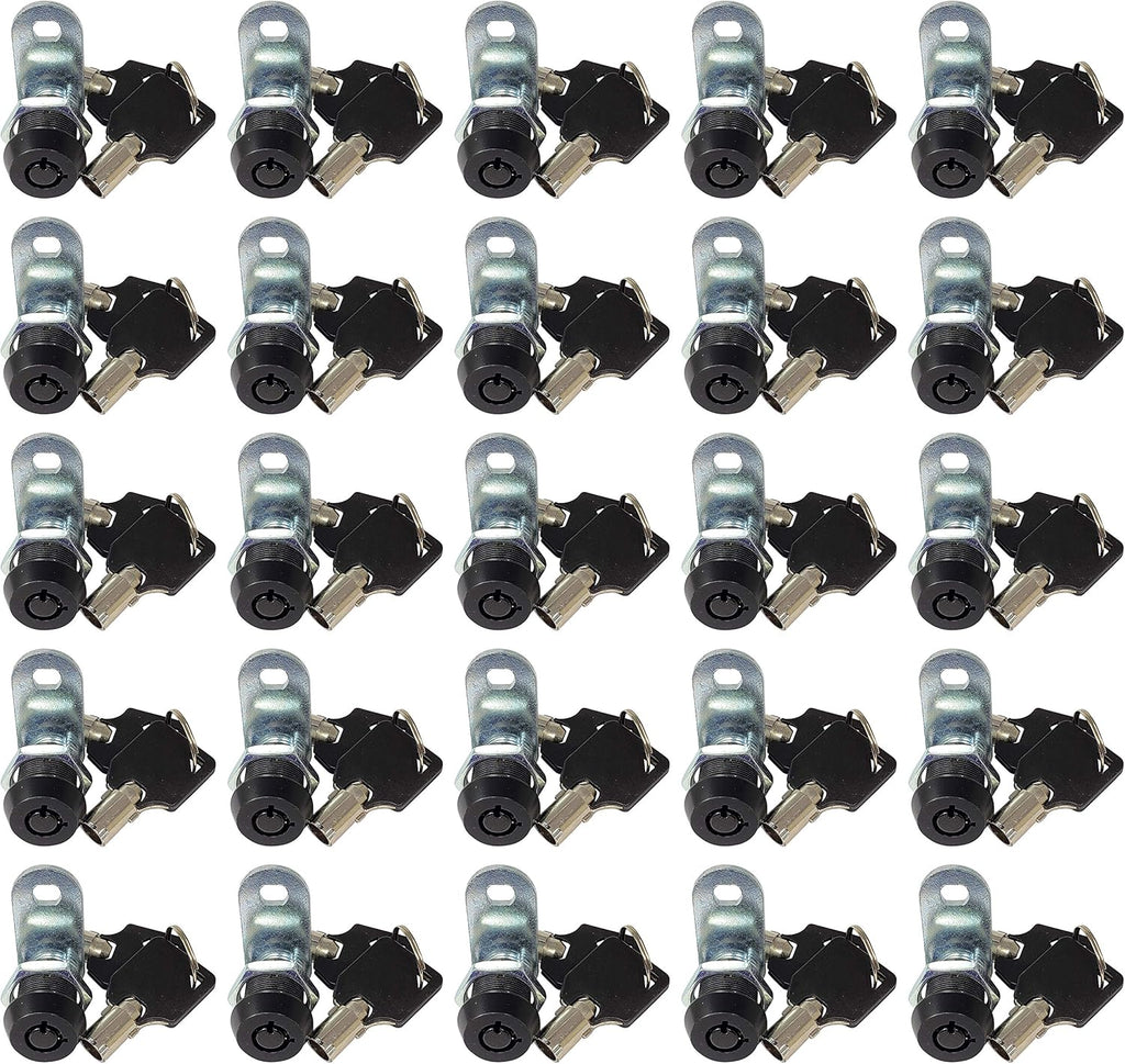 Admiral Locks Tubular Cam Lock, Keyed Alike Removable Key RV Compartment Storage Lock Cabinet Locks (Black Pack of. 25, 5/8" 90°)