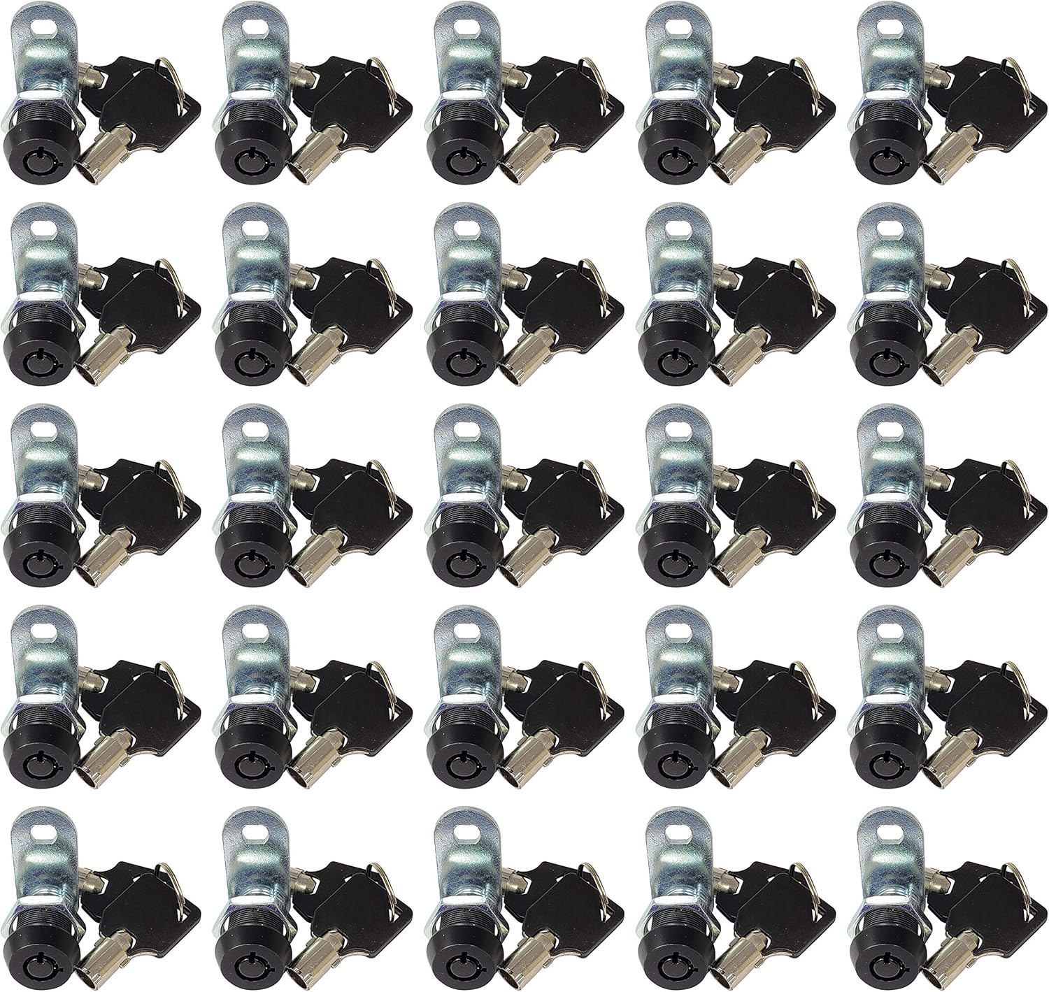 Admiral Locks Tubular Cam Lock, Keyed Alike Removable Key RV Compartment Storage Lock Cabinet Locks (Black Pack of. 25, 5/8" 90°)