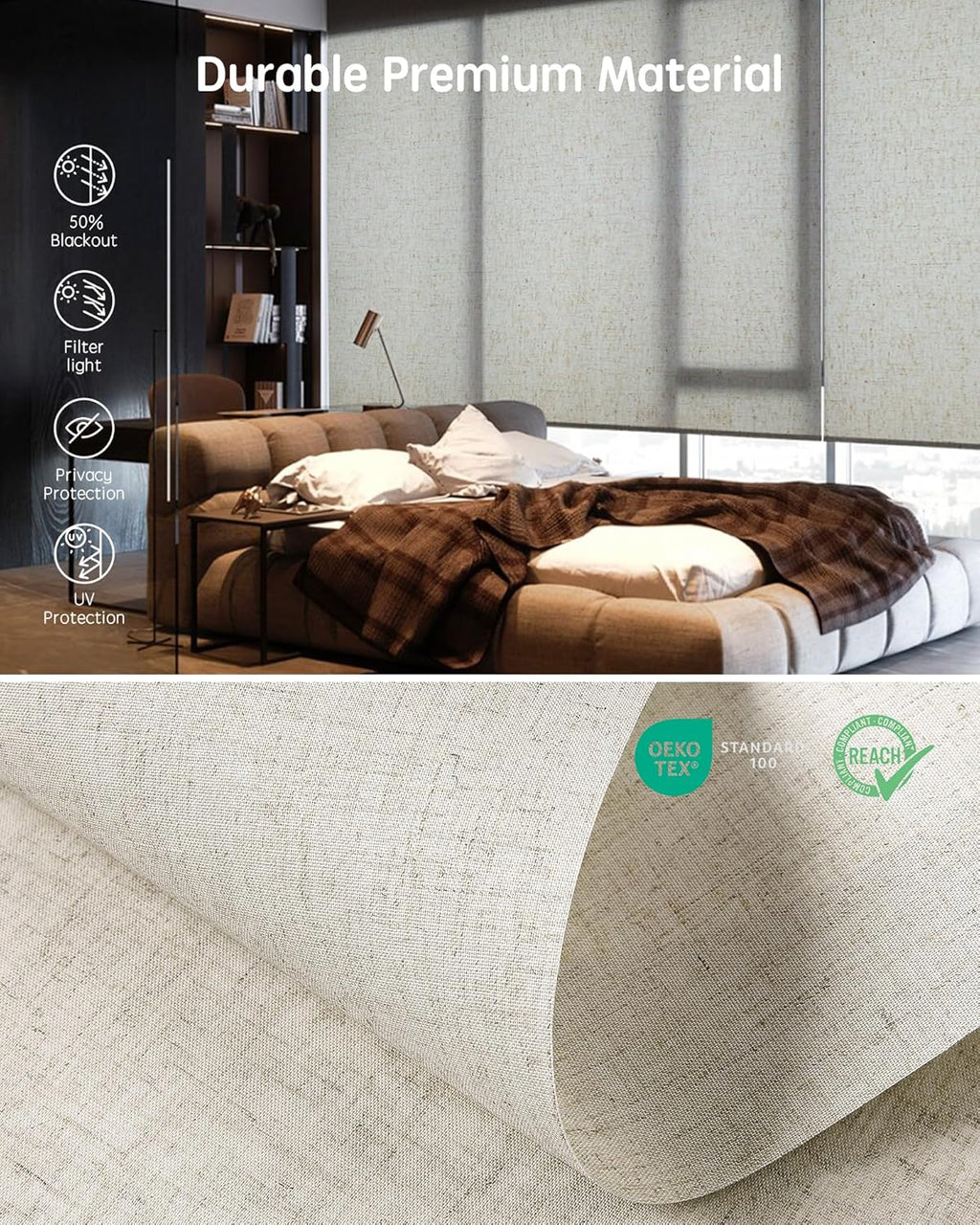 Yoolax Motorized Blinds with Remote, Smart Blinds for Windows Motorized Roller Shades, Automatic Window Shades Compatible with Alexa Custom Size (Light Filtering-Linen Beige)