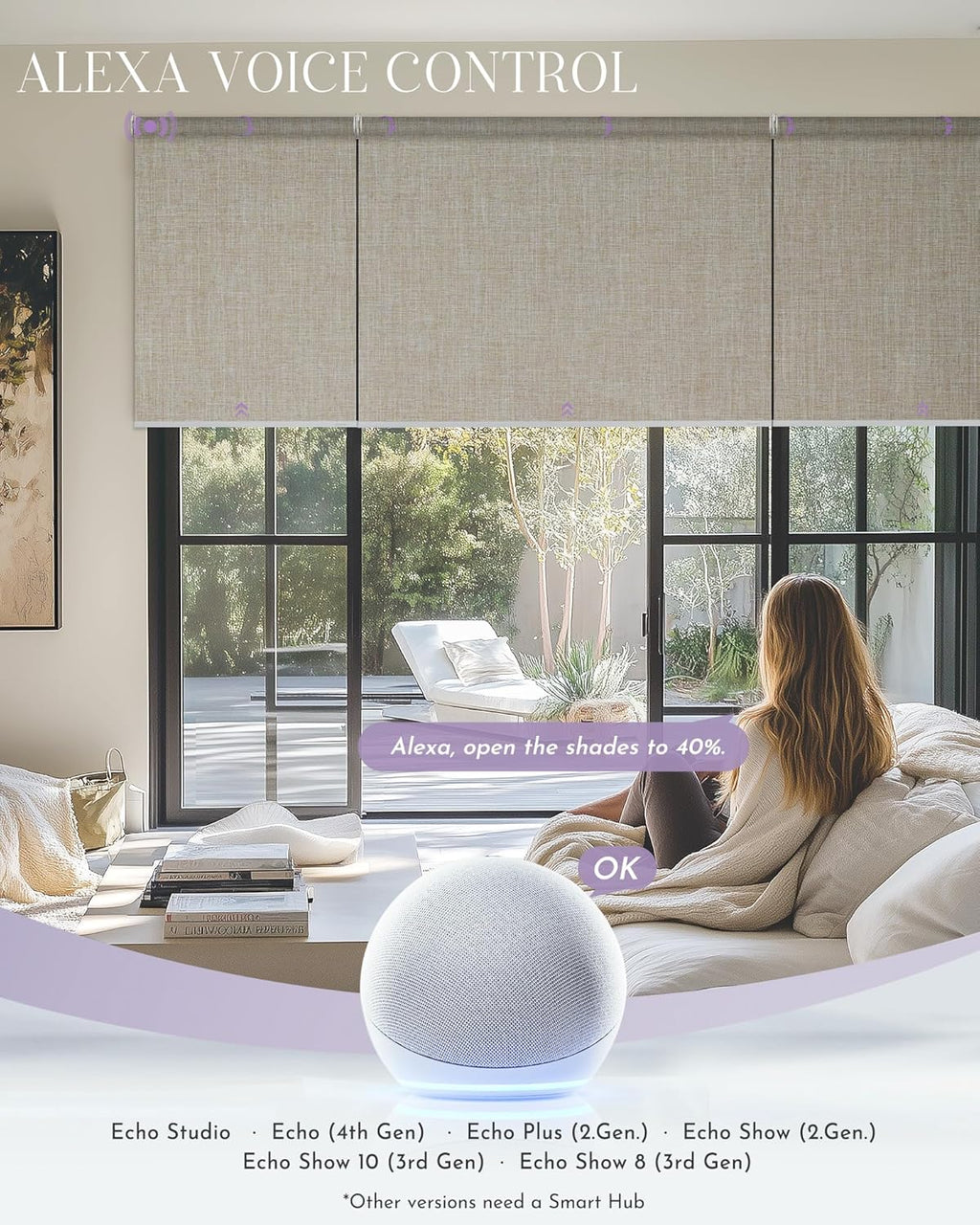 Graywind Smart Coupled Roller Shades Compatible with Alexa Google Custom Size Extra Large Motorized Blinds for Windows(Light Coffee)