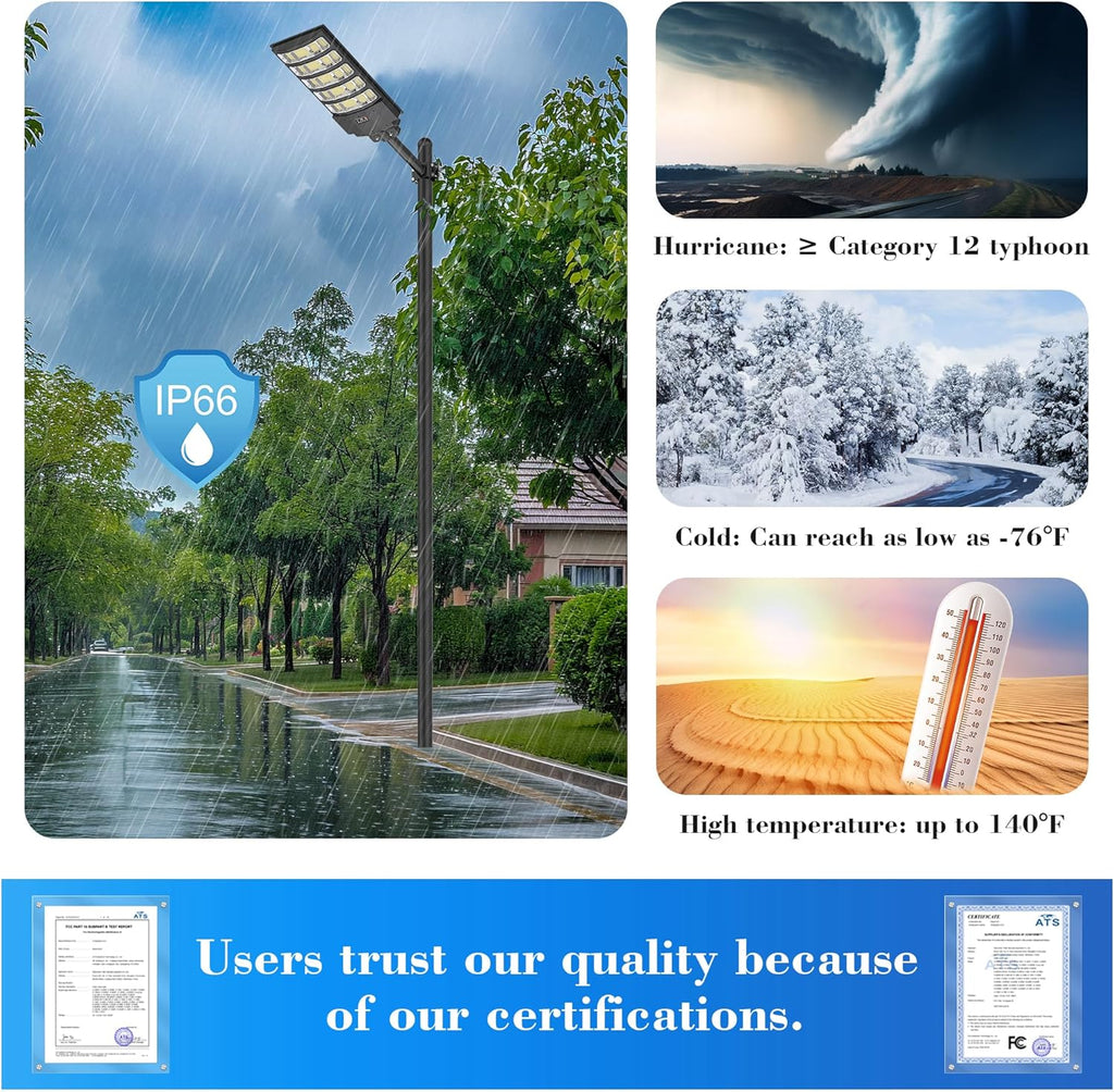 Solar Street Lights Outdoor,10000W Solar Lights Outdoor Waterproof with Motion Sensor, IP66 Solar Flood Lights for Yard, Pathway, Parking Lot - 350° Wide Angle & Remote Control Included (2 PACK)