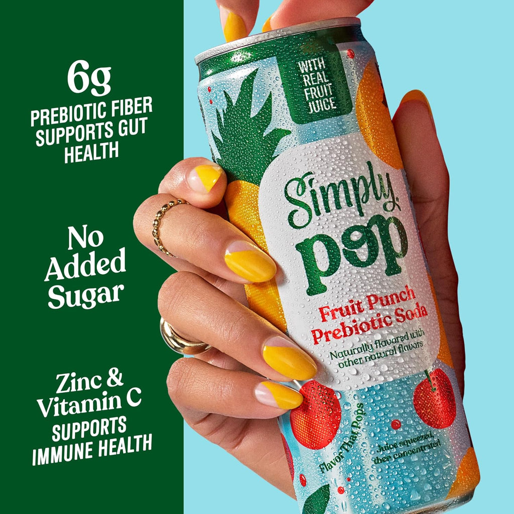 Simply POP Prebiotic Soda Fruit Punch Cans, 12 fl oz, 12 Pack
