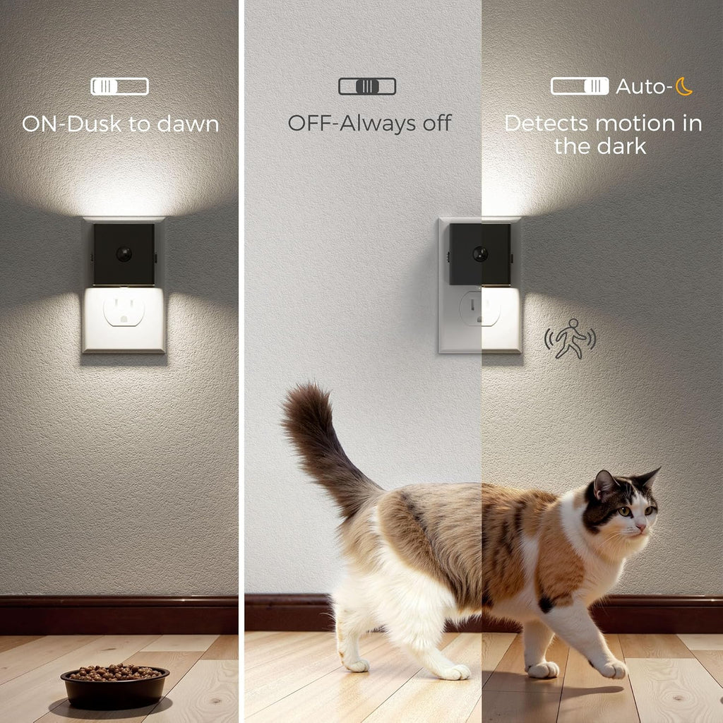 L LOHAS LED Motion Sensor Night Light, [2-Pack] Motion Activated Night Light, Motion Sensor and Dusk to Dawn Sensor, Brightness Adjustable, 5000K Daylight White Nightlight for Bathroom Hallway Kitchen