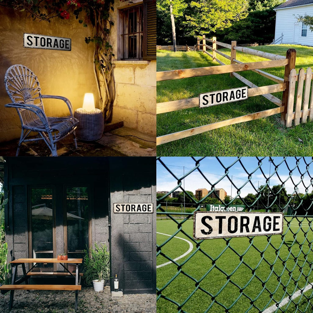 Storage Sign Farmhouse Signs Wall Decor Art Country Decorations Rustic Vintage Home Tin Plaque Kitchen Gift 4" by 16"