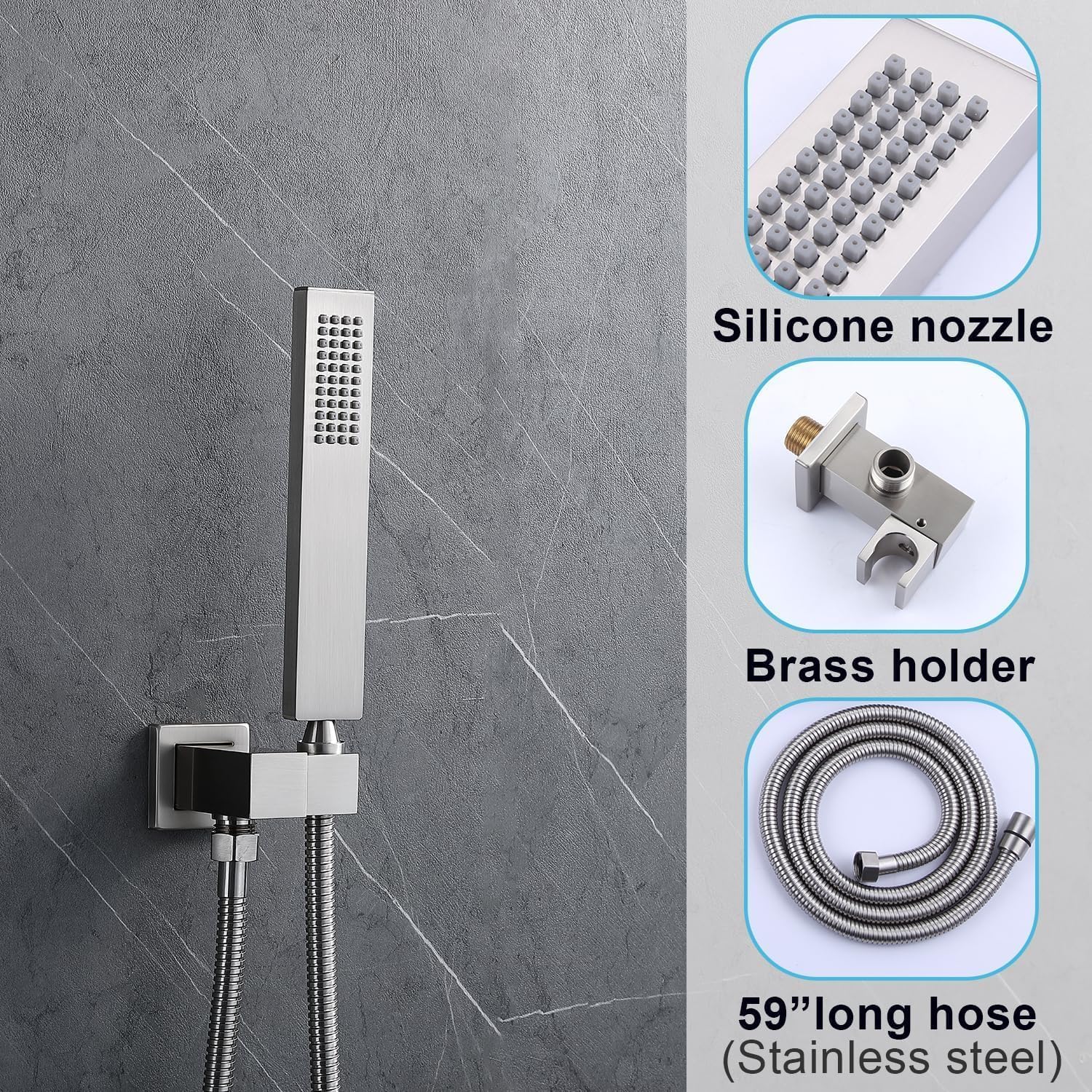 Shower System 12 Inches & 6 Inches Rainfall Shower Head System for Bathroom 3 Function Shower System Set Shower Faucet Concealed Installation Valve（Brushed Nickel）