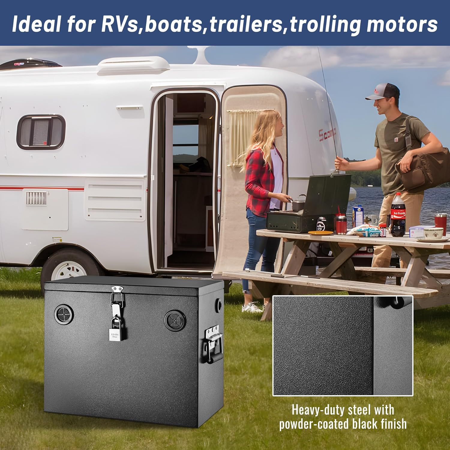 Heavy Duty Steel Battery Box for Group 27 Battery - Car/RV/Marine/Trolling Motor Relocation Kit with Lock & Sealing Gaskets